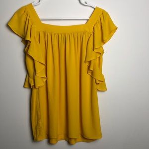 Ann Taylor Flutter Sleeve Mustard Yellow Blouse
